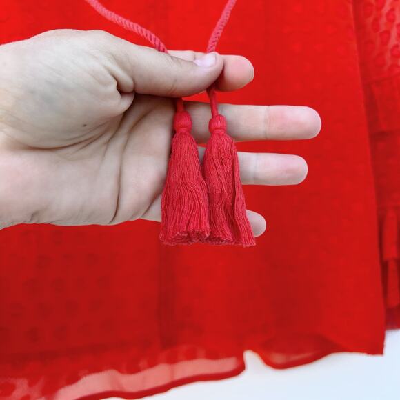 Tory Burch Swiss Dot Textured Red Orange Bell Sleeves Blouse 4 Top Boho Ruffle - Picture 8 of 10